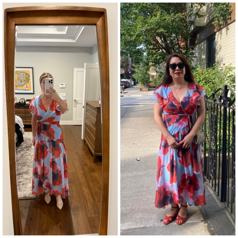 Hutch Zola Short‎ Sleeve Ruffle Wrap Midi Dress Floral Red Blue Medium Sundress